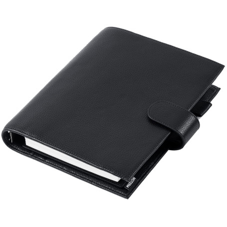 Moterm Agenda à anneaux A5 de luxe - Classeur organisateur en cuir véritable (Galet-Noir, anneau 30 mm)