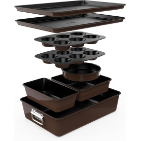 Nutrichef Ensemble de Moules à Pâtisserie Empilable Antiadhésif 8 Pièces- Ensemble de Plaques de Cuisson sans PFOA, PFOS, PTFE a