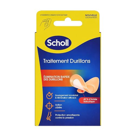 Scholl Pansements Traitement Durillons - Action Ciblée sur les Durillons, Acide salicylique, Soulagement Immédiat avec Protectio