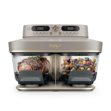 Ninja CRISPi DualZone Air fryer en verre 2 paniers, 8 modes de cuisson, cuisson simultanée de deux aliments, contenants en verre