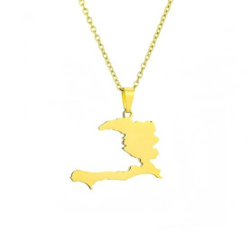 LUTAKU Collier avec pendentif carte et drapeau d'Haïti pour homme et femme - En acier inoxydable, Taille unique, Acier inoxydabl
