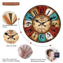 VIKMARI Horloge Murale À Quartz Horloge Suspendue Silencieuse en Bois, Horloge Rustique Ronde À Piles, Horloge Murale D'Intérieu