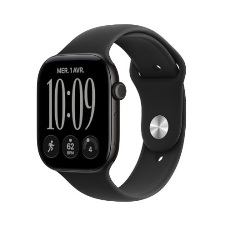 Apple Watch Series 12 GPS, Boîtier en Aluminium Noir de 46 mm | Bracelet Sport noir - S/M. Santé + Fitness + Suivi du sommeil, F