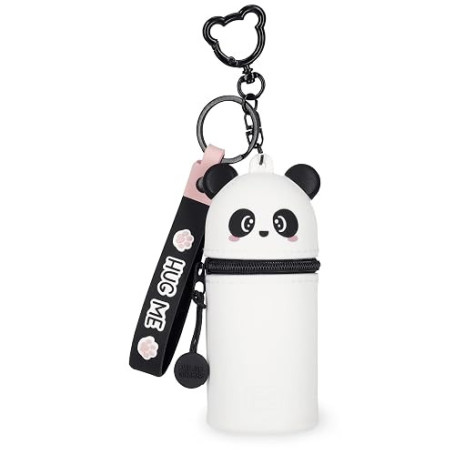 Legami - Porte-Monnaie avec Mini Porte-clés Kawaii, Panda, Anneau spiralé, Mousqueton et dragonne, en Silicone, 5 x 12 x 5 cm