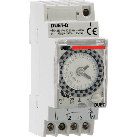 VEMER VP879100 Duet-D – Interrupteur Horaire électromécanique, Minuterie Journalière Programmable, 2 Modules DIN, Relais 16A, 23