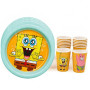 Bob l'Éponge Décoration Anniversaire, 8 Assiettes + 8 Gobelets | Bob l'Éponge Anniversaire Enfant, Vaisselle Anniversaire avec 8