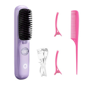 QUMOX Brosse lissante sans fil, brosse lissante portable pour le voyage, mini peigne lissant ionique chaud pour femme, revêtemen