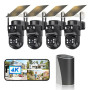4K Camera Surveillance WiFi Exterieure sans Fil,4 Cam-Kit avec Home Station/Camera Solaire/Double Objectif,360° PTZ Sécurité à D