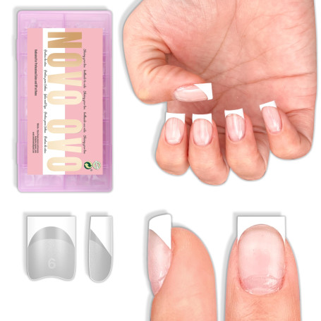 NOVO OVO Lot de 224 faux ongles blancs courts carrés courts et carrés - Zone adhésive - Pour gel souple et acrylique - Unisexe -