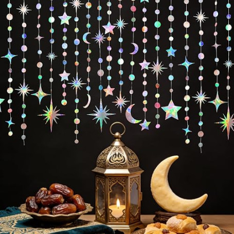Guirlande Etoile Irisée 52ft Papier Mariage Anniversaire,Décoration Aïd | Guirlande etoile en papier, 52ft, cercles et points ir