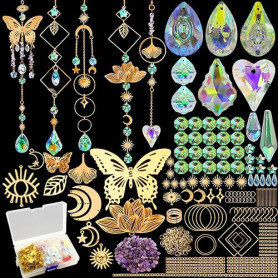 VEEKAY 402 Pièces Kits de Fabrication de Attrape-Soleil,DIY Cristal Suncatchers,Pendentif Cristal à Suspendre Attrape-Lumière,po
