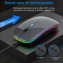 Wowssyo Souris sans fil USB 2,4 GHz - Souris Bluetooth - 1600 DPI - Suivi optique - Rechargeable - LED - Double mode - Pour ordi