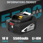 2 × Rechange pour Makita Batterie 18V 5.5Ah | Compatibles Modèles BL1860B BL1860 BL1850B BL1850 BL1845 BL1840B BL1830B BL1830 av