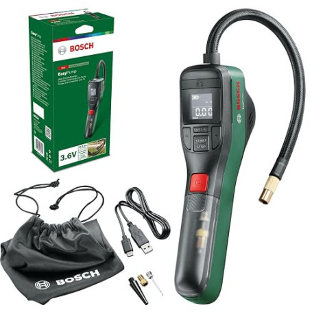 Bosch Pompe à vélo/pompe à air/mini-compresseur électrique EasyPump (batterie 3,0 Ah, 3,6 V, fonction Autostop, 150 PSI, 10,3 ba