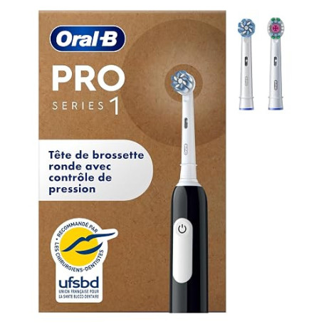 Oral-B Brosse à Dents Electrique Pro 1 avec 3 Brossettes de Rechange, Noire | 3 Modes de Nettoyage dont Douceur, Brossage avec d