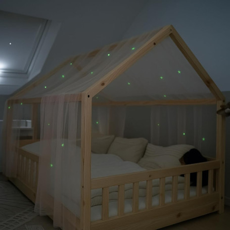 lilimaus Ciel de lit cabane étoiles phosphorescentes - Déco lit Enfant | Cadeau fille ou garçon, rideaux pour lits 90x200 et 120
