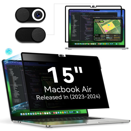 Filtre Confidentialité pour MacBook Air 15 M5/M4/M3/M2 par Nano-Adhésif | Réutilisable Filtre Anti Espion Lumière Bleu Reflet Sa