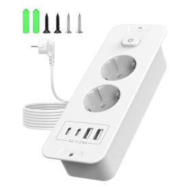 Multiprise encastrable avec USB - Prise de Table escamotable avec 2 Ports USB C (20 W) et 2 Ports USB A - Prise encastrable pour