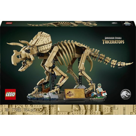 LEGO Jurassic World Les fossiles de Dinosaure : Le tricératops 77985 | Set pour adulte, déco DIY pour étagère, minifigurine de D