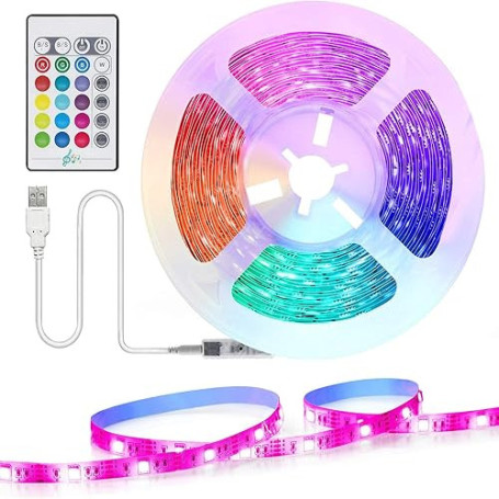 TASMOR Ruban LED 2M, Bande LED USB Multicolore Lumière avec Télécommande, 16 Couleurs et 4 Modes Rétroéclairage TV, RGB LED Cham