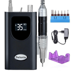 Delanie Ponceuse pour Ongles Professionnelle Electrique 35000RPM Sans Fil Portable pour Manucure Pédicure avec 6 Embouts et Affi