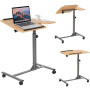 COSTWAY Bureau d’Ordinateur Portable en MDF+Fer Hauteur Réglable 71-93 cm | Table de Lit à Roulettes pour Petites Espaces