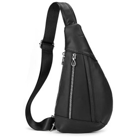 newsbirds Sac de Poitrine pour Hommes en Cuir Véritable Sacs Bandoulière Triangulaire Décontracté Sac de Messager Antivol Polyva