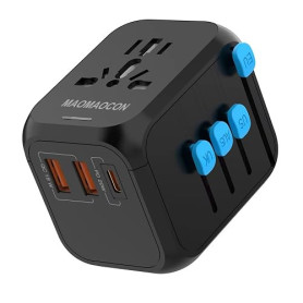 Adaptateur de Voyage Universel dans Le Monde Entier avec PD20W, 2 USB, 1 USB C et 1 Prise AC, Adaptateur de Prise International,