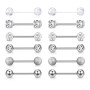 CASSIECA 12Pcs 14G Piercing Teton et Langue pour Femme en Acier Chirurgical - Barbells Argent Bijoux Mamelon