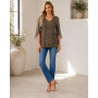 Hotouch Chemisier Femme Manches 3/4 Elegant Fluide Double épaisseur Tunique | col en V Mousseline Blouse Haut| Floral/Unie/Paill