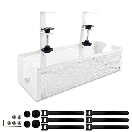 VELLUSTRA Organisateur de Cable Management Panier Plateau de Gestion de Câble sous Le Bureau, Range Cable Management Bureau sans