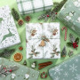 Lot de 6 feuilles de papier cadeau de Noël vert sauge, bonshommes de neige, flocons de neige, branches de pin, rennes, gnomes, 6