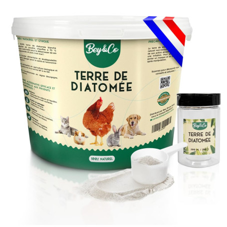 Bey&Co® Terre de Diatomée Alimentaire Blanche Non Calcinée | Hygiène Naturelle Chat, Chien, Poule, Maison, Jardin, Potager (1,5K