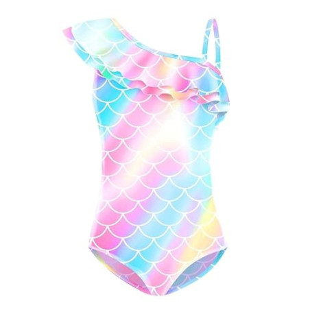 Lito Angels Maillot Fille écailles de Poisson 1 pièce, 3-12 Ans | Motif écailles de poisson arc-en-ciel, Volant au col V, Bretel