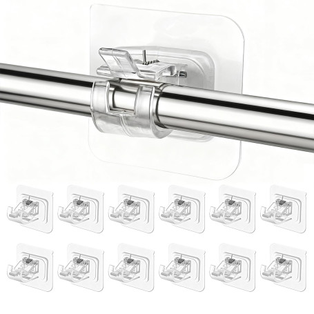 12 Pièces Support Tringle Rideaux sans Percage, Crochet Rideau Adhesifs | Transparent avec Accroche Barre Porte pour Porte-Servi