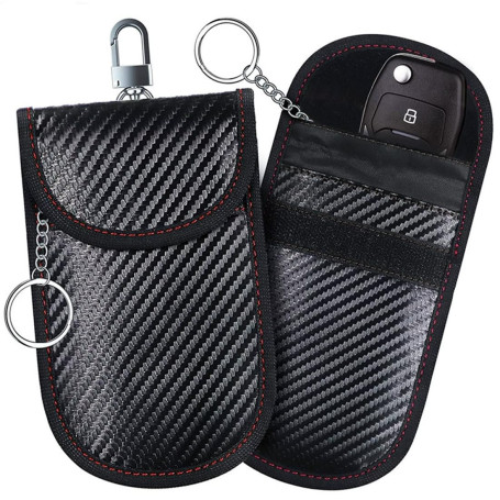 Lot de 2 Pochette Etui Anti RFID cle Voiture,Pochettes Blocage Signal pour Clé Voiture en Fibre de Carbone,Petit Faraday Pouch B