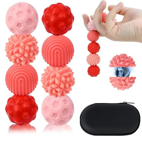 puiaxod Lot de 8 Jouets Magnétiques Balles Anti-Stress Texturées, Rose | Fidget Toy Sensoriel, Boules Silencieuses avec Revêteme