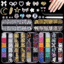 Solivive Lot de 7 Boîtes Strass Ongle Nail Art avec Bijoux Ongles, Nail Art Décorations 3D- avec Stylo à Cire pour Strass et Pin