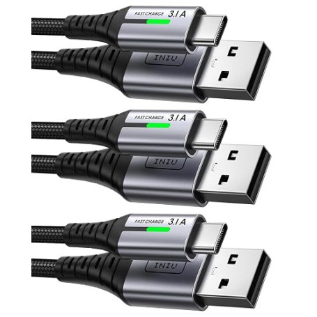 INIU Câble USB C, QC Cable USB A vers USBC Charge Rapide [2m+2m+0.5m] | Nylon Tressé, Charge Rapide, Indicateur LED, pour iPhone