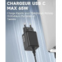 Chargeur USB C 65W, Charge Rapide PD3.0 PPS GaN II | avec Câble Tressé 2M, Compatible pour MacBook Pro/Air, pour Galaxy S26/S25/