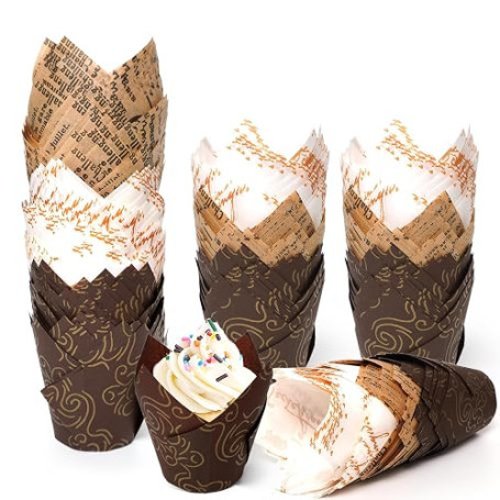 200 Pièces Caissette Muffins Papier, Caissettes Cupcake Taille Standard | Naturel & Non Blanchi, Moule Muffins Papier Tulipe pou