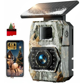Caméra de Chasse Solaire, 60MP 4K WiFi Camera Chasse avec 5200mAh Batterie Rechargeable, 850nm LED Camera Infrarouge Vision Noct