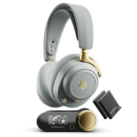 SteelSeries Arctis Nova Elite -Sage&Gold- Casque Gaming sans Fil- 96 kHz / 24 Bits - Haut-parleurs en Fibre de Carbone -ANC- Réd