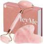 BAIMEI Gua Sha & Rouleau de Jade Visage,Massage Visage,Quartz Rose | Rouleau Massage Visage,Appareil de Massage Pour le Cou et l
