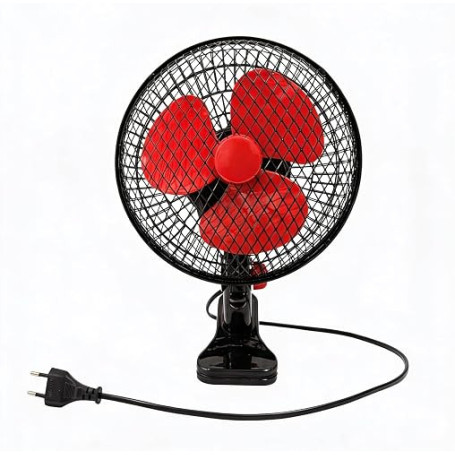 GROWMANIA Ventilateur, oscillant, 2 vitesses, 20 cm, 20 W, puissant, ventilateur électrique, noir, avec 3 pales rouges, silencie