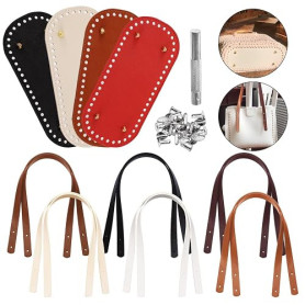 65 Pièces PU Anse pour Sac à Main 12 Anse de Sac avec Rivets 4 Couleurs Fond de Sac à Crocheter Set de Fond de Sac à Poignée Rem