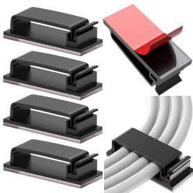 Vinabo 10 Clips Câble Auto-adhésifs, Attache Câble pour Bureau et Maison | pour TV, PC, Ordinateur Portable, Câble Ethernet, Mai