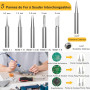 Wiecok Fer a Souder Etain, Fer à Souder Kit 60W, Fer à Souder Température Réglable 200~480℃, Interrupteur ON/OFF, 5 Pointes de F