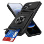 IMEIKONST Coque pour iPhone 16 Pro 6.1 Pouces avec Porte Carte Noir TCKB | Anneau Magnétique Béquille, Protection Caméra, Silico