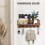 Porte Clef Mural Bois à 6 Crochets - HOME Décoration Boîte à Clés Vintage, Boite a Clefs Murale avec Étagère de Rangement pour R